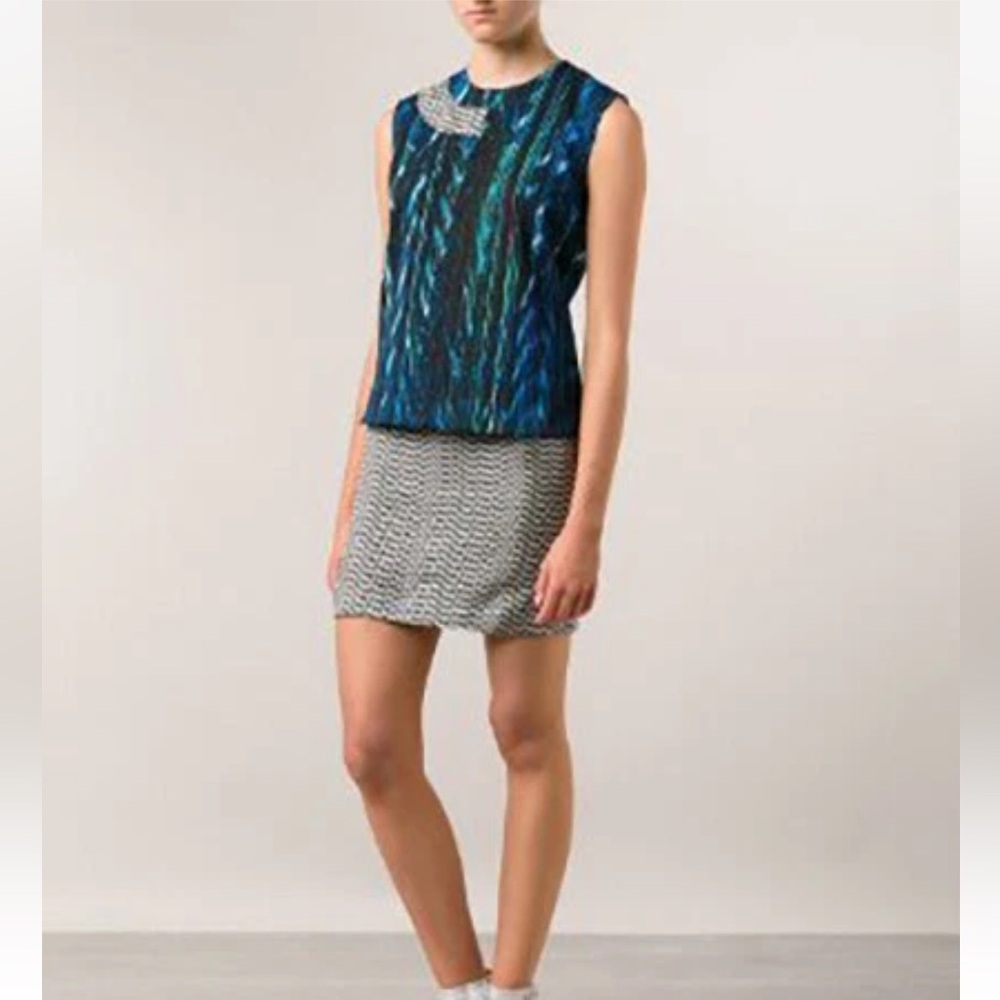 Kenzo White Noise Distortion Sleeveless Shift Dress in Azure Multi- Size 10 US